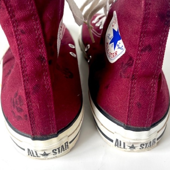 Vintage Converse Chuck Taylor All Stars Burgundy w/ screen flower High Top 1970 - Picture 4 of 11